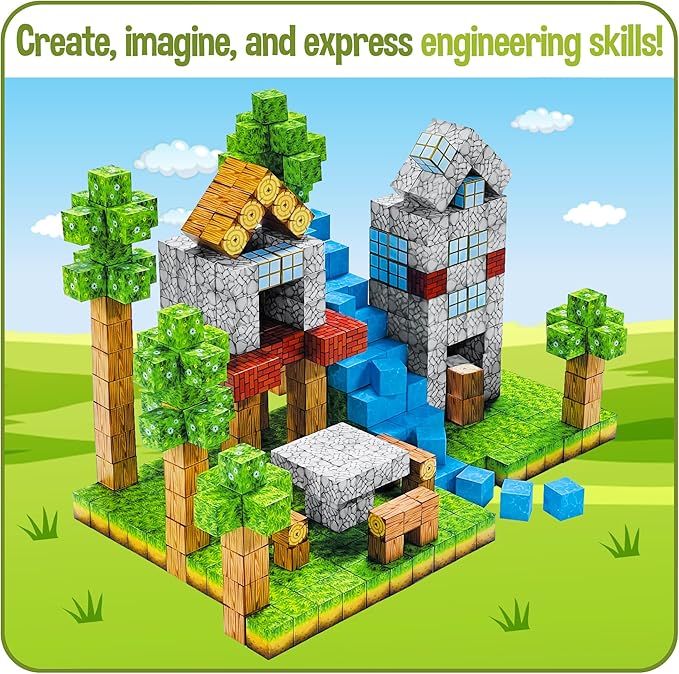 Magnetic Blocks โ Build Mine Magnet World Set, STEM Montessori Sensory Toys for Boys & Girls Age 3-8, Educational Construction Cubes for Toddlers, Gifts for Kids 3+ Years Old