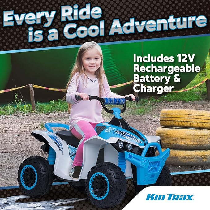 Kid Trax 12V ATV for Boys and Girl Toys - Toddler Ride On ATV, Kids' Electric Vehicle, ATV Quad Car Toy w/ 2 Speed, Led Headlights, Four Wheelers Ride On Toy, Max Weight 77 lb, Ages 3-8, ICE Blue