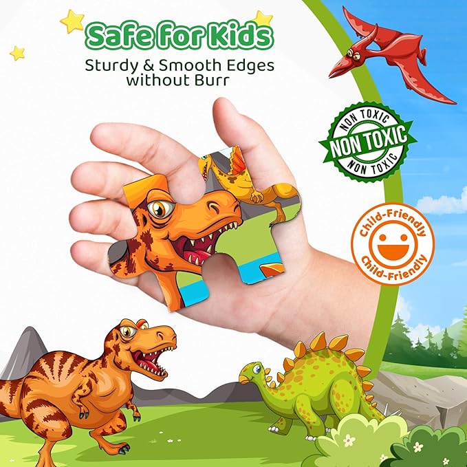 4 Pack Dinosaur Wooden Puzzles for Kids Ages 3-8 - 24-Piece Toddler Puzzles with Seasons - Educational Montessori Dino Toys for Boys Girls - Birthday Christmas Easter Gift for Kids 3 4 5 6 7 Year Old