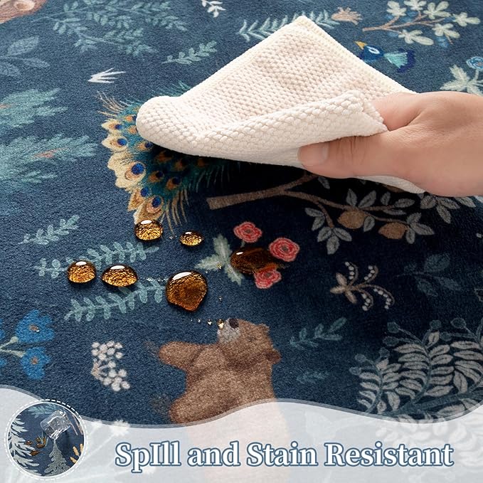 Lahome Jungle 8 x 10 Area Rugs for Living Room, Soft Large Area Rug Washable Dining Room Rug Ultra-Thin, Neutral Print Indoor Non Slip Carpets for Bedroom Nursery Office (Blue, 8'x10')