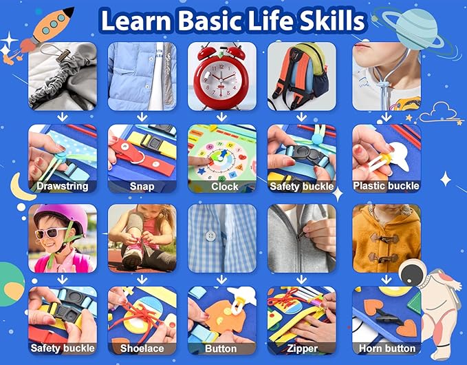 14 Pages Busy Board for Toddlers 2-4,Montessori Travel Toy for Plane/Car,Educational Sensory Toy for Toddlers 1-3,Preschool Activities Board for Developing Fine Motor Skills,Gift for Boys/Girls