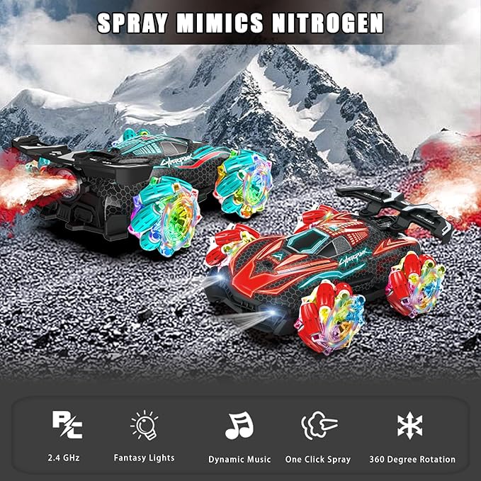 RC Gesture Sensing Stunt Car, with Spray, Light & Music, Best Toy for Boys 6-12 Years Old 360° Rotating 4WD Remote Control Transforming 2.4Ghz Manual Control Car Birthday Present (Red)