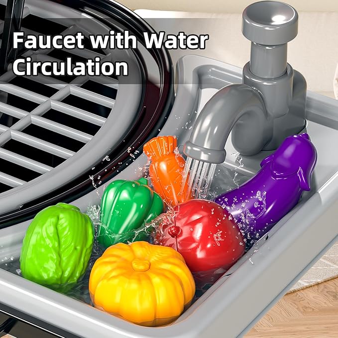 Kids Play Kitchen Toys, BBQ Grill with Smoke for Kids Ages 3 4 5 6 7, 2-Layer Barbecue Toys Play Food Set with Sound Light, Indoor Outdoor Cooking Toy for Boys Girls 3-5, Birthday Gifts