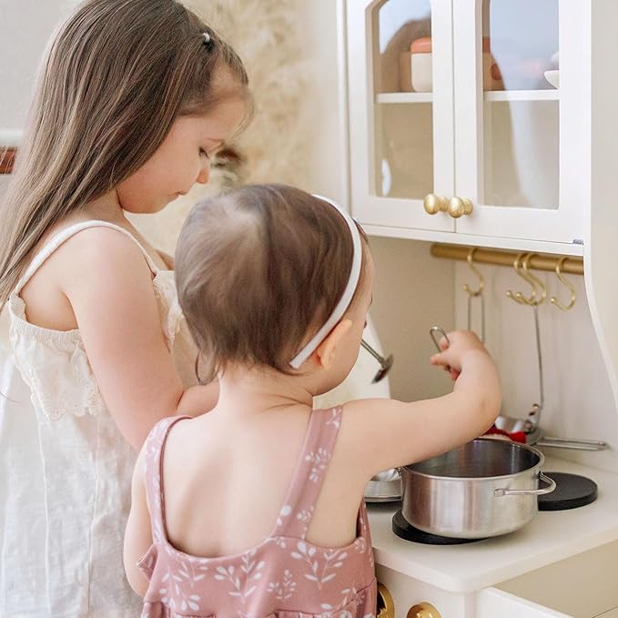 Tiny Land Play Kitchen for Kids with Storage System, Toy Kitchen Set with Plenty of Play Features Gift for Ages 3+