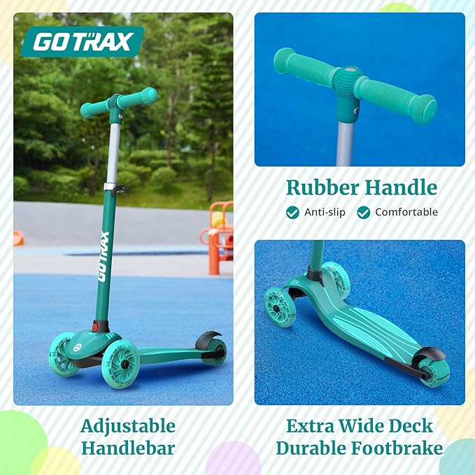 Gotrax KS1 Kids Kick Scooter, LED Lighted Wheels and 3 Adjustable Height Handlebars, Lean-to-Steer & Widen Anti-Slip Deck, 3 Wheel Scooter for Boys & Girls Ages 2-8 and up to 100 Lbs