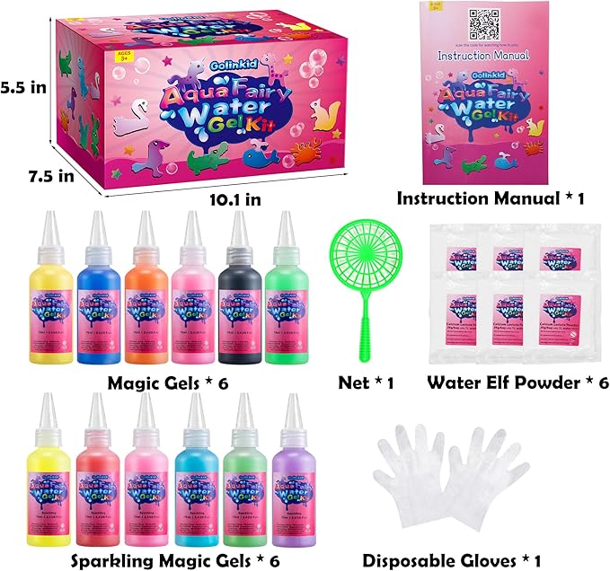 Magic Water Elf Toy Kit,12 Bottles 18 Molds 70ML Aqua Fairy Water Gel Kit for Kids with Sparkling Magic Gel, Crate Your Own Magic Water Elf Aqua Fairy Water Pets Craft Kits for Kids