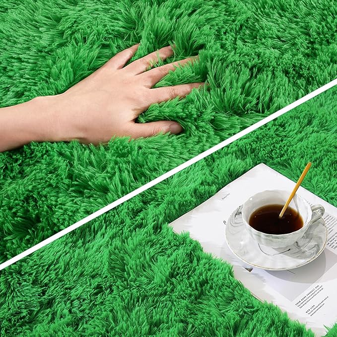 Amearea Premium Soft Area Rug 4x5.3 Feet, Green Rugs for Living Room, Fluffy Carpet for Bedroom Nursery Playroom Teen Home Decor, Comfortable Indoor Furry Dorm Carpets, Green