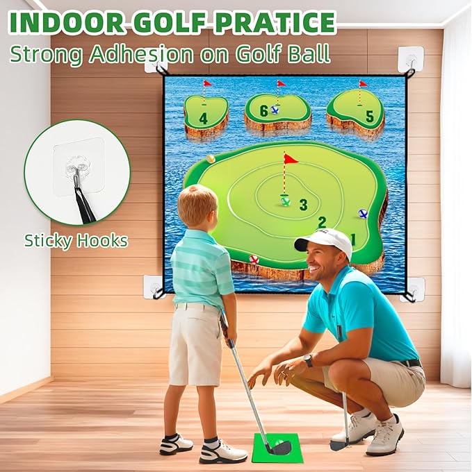 Golf Chipping Game Mat Set,Sticky Pro, 70‘’x70'' for Indoor Outdoor for Adults,Battle Royale,Golf for Adults Family Kids Backyard Yard Party (with Club)