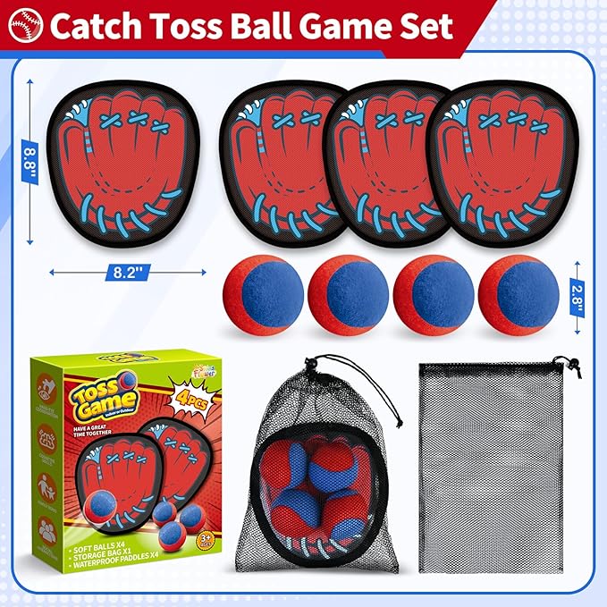 SpringFlower 4 Pack Catch and Toss Game, Toddler Catch Ball Game Set, Kids Baseball Beach Outdoor Pool Game Toy for Kids, Boys & Girls Toy for Kids Toddlers, Fun Idea Gift