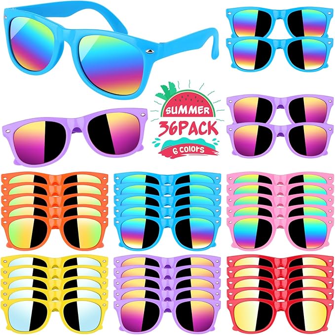 GINMIC Kids sunglasses bulk, Kids Sunglasses Party Favor, 36Pack Neon Sunglasses with UV400 Protection for Kids, Boys and Girls Age 3-8, Goody Bag Favors, Great Gift for Pool, Birthday Party Supplies…