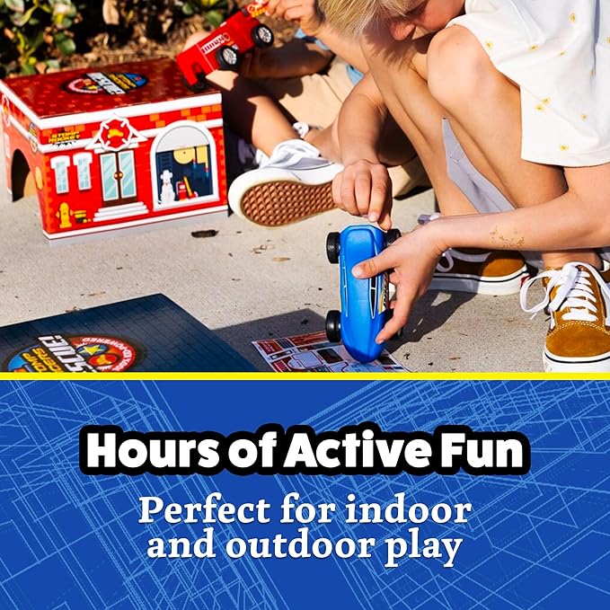 Stomp Rocket Original Stomp Rescue Racers - Dueling Race Cars for Kids - 1 Firetruck, 1 Police Car, 2 Launch Pads and 2 Tunnels - Fun Toy and Gift for Boys or Girls Age 5+ Years Old - STEM Toy