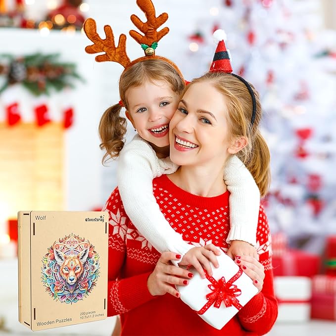 Original Wooden Jigsaw Puzzles-(Wolf,200pcs,Medium 10.7x11.3in),Wooden Puzzles for Adults,Unique Shape Animal Adult Puzzles,Irregular Wood Puzzles Best Gift for Adults and Kids Family Game