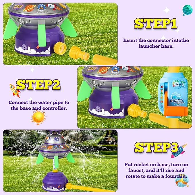 Water Sprinkler for Kids Toys- Outside Water Rocket Powered Liftoff 9-16ft & Spin -Aircraft Design Sprinkler for Yard Pool Garden - Summer Water Toys Birthday Gift
