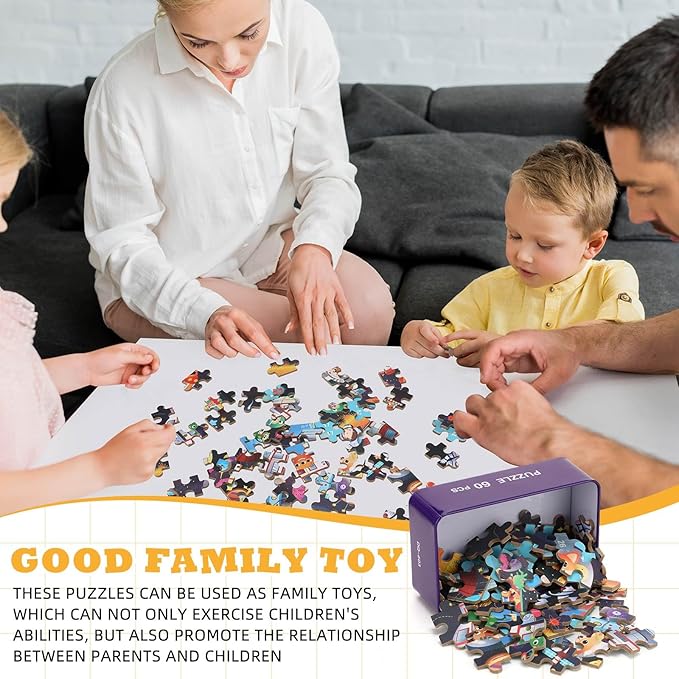 12 Boxes Party Favors Jigsaw Puzzles in a Metal Box for Age of 4-8, Wooden Puzzle for Ages 4-8 Boys and Girls Learning Educational Jigsaw Pieces Toys, 12 Styles(Novel)