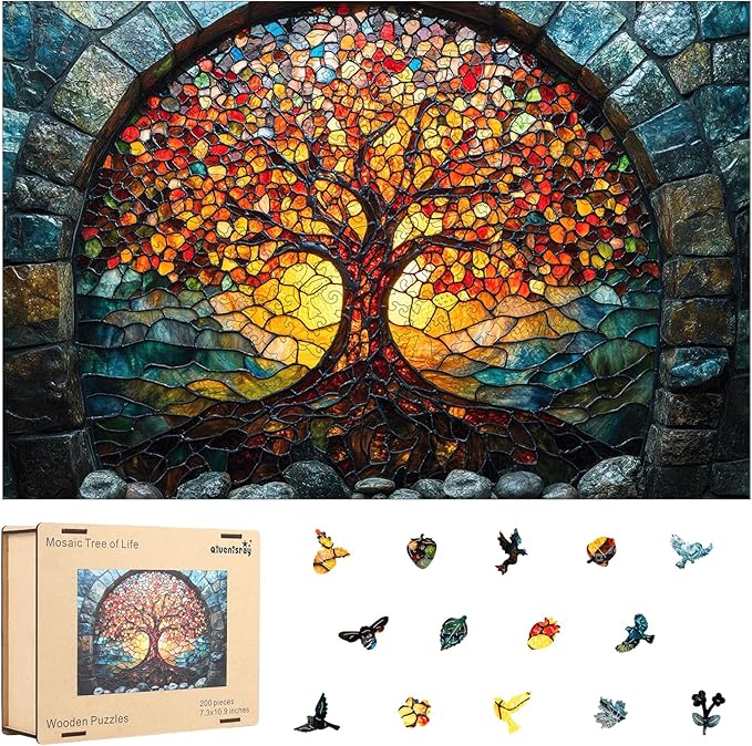 Wooden Puzzles for Adults 500 Pieces, Mosaic Tree of Life Jigsaw Puzzles, Medium,Unique Shape Adult Puzzles,Irregular Creative Gift for Family Game(16.7 * 11.1 in)