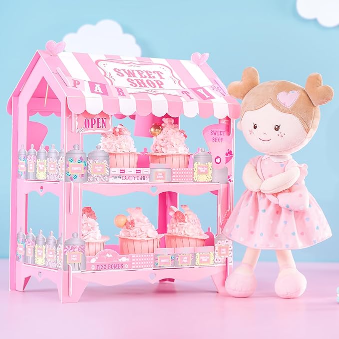 Onetoo First Baby Dolls Plush Rag Doll Soft Baby Toy Girls Sleeping Cuddle Buddy Doll Wear Pink Dress 14"