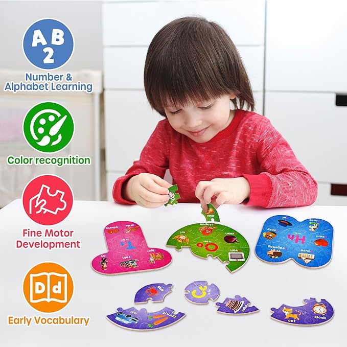 SYNARRY Number and Alphabet Puzzles for Kids Ages 3-5, ABC Learning for Toddlers Ages 3+, Preschool Activities Letter Puzzles Montessori Educational Toys Gifts for 4 5 6 7 8 Year Old Boys Girls