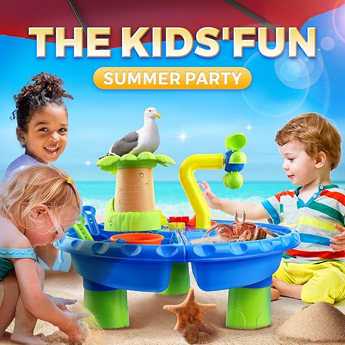 BELLOCHIDDO Kids Water Table for Toddlers 1-3 - 3 in 1 Kids Sand and Water Play Tables, 22PCS Sensory Activity Watertable Outside Backyard Summer Beach Toy for Age 1 2 3 4 5 Year Old Boys Girls