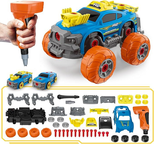 Pup Go 3-in-1 Take Apart Car for Boys with Electric Drill, 46Pcs Construction Toy Truck, Build Your Own Toy Car with Play Tools, Ideal STEM Present for Kids Children Ages 3 4 5 6 7 8 9 Year Old Blue