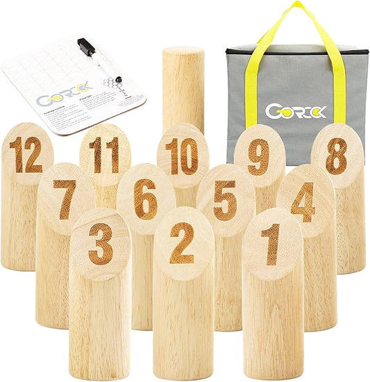 Gorock Numbered Block Toss Games, Wooden Bowling Throwing Game Set with Scoreboard & Carrying Bag, Giant Outdoor Backyard Lawn Games for Kids Adults Family