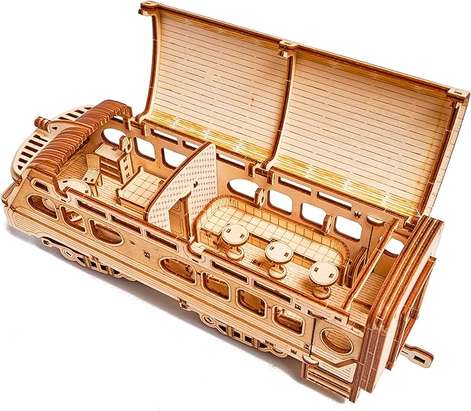 Wood Trick Atlantic Express Train 3D Wooden Puzzles for Adults and Kids to Build - 26.7x4 in - Rides up to 9 ft - Mechanical Locomotive Model Kit for Adults and Kids
