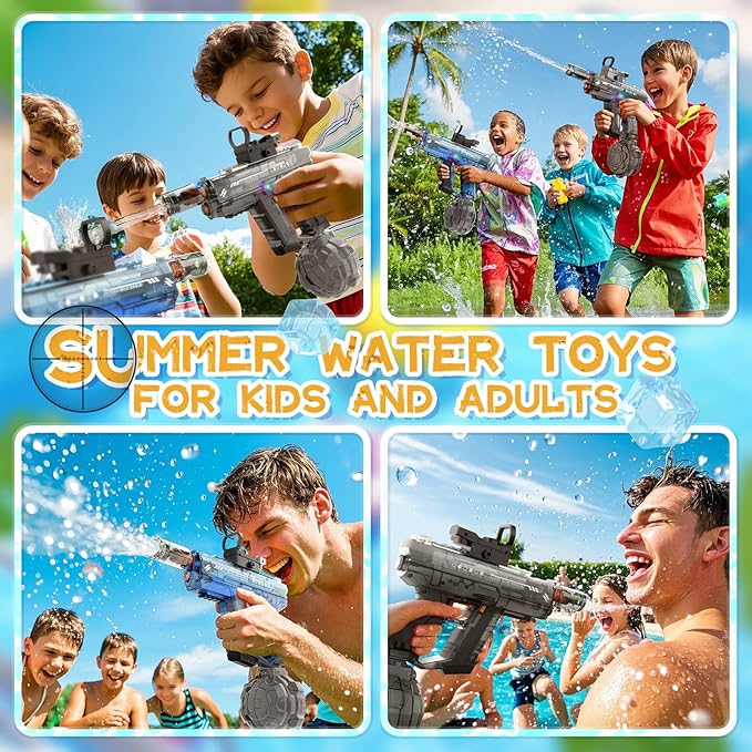 Electric Water Gun 2 Pack for Adults and Kids, Light Up Automatic Squirt Gun Watergun, 800CC Large Capacity, 26-33 FT Long Range, Summer Outdoor Beach Pool Party Toy Gift