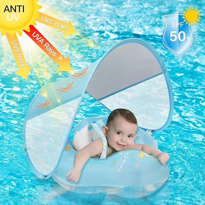 Baby Pool Float with Canopy and Safety Seat,Infant Swim Float & Pool Float & Baby Water Float & Swimming Floats UPF50+ UV Protection for Kids from 3 to 36 Months.(S:3-12 Month/L:6-36 Month)