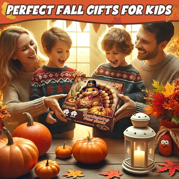 Thanskgiving Floor Puzzles for Kids Age 4-8, 70pcs Large Thanksgiving Jigsaw Puzzle for Kids 4-8 | Educational and Fun Fall Gifts for Kids