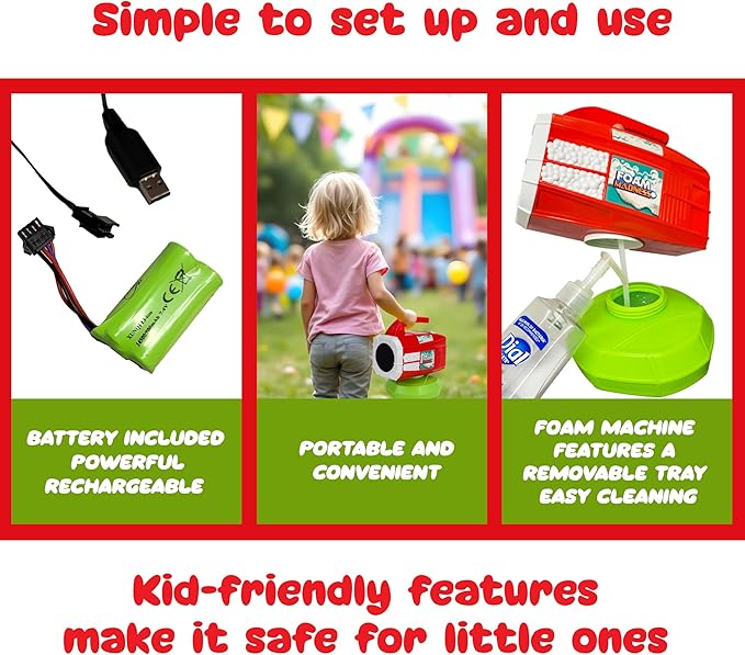 Bubble Foam Machine for Parties & Bath Fun - Portable Powerful Foam Maker with Rechargeable Battery for Outdoor & Indoor Play - Perfect for Kids Gift, Birthday,Ages 3 4 5 6 7 8 9 10 11 and Up