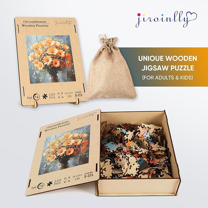 Flower Wooden Puzzles for Adults, 500 Pieces Chrysanthemum Wooden Jigsaw Puzzles, 16.7 in Wooden Puzzle Adult Creative Christmas Mother's Day Toy Gifts for Family