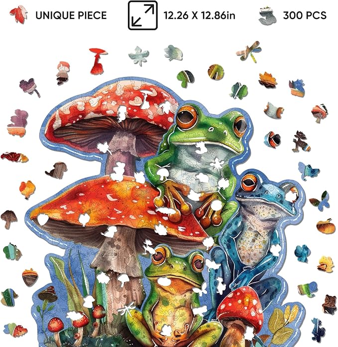 Wooden Puzzles for Adults, Frog Brothers Wooden Jigsaw Puzzles 300 Pieces, Medium, 12.86 in Unique Shape Animal Wooden Puzzle, Irregular Puzzle Creative for Adults and Kids Family Games