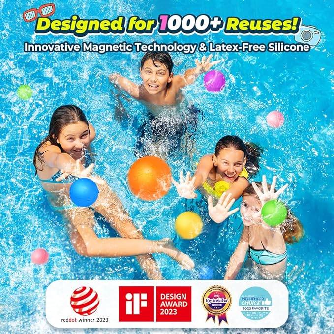 6 Pcs Reusable Water Balloons, Pool Beach Water Toys for Boys and Girls, Summer Toys for Kids Ages 3-12, Magnetic Water Ball for Outdoor Activities