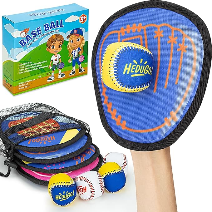Ball and Catch Game Toss and Catching Ball Set Outdoor Toys for Kids at The Beach, Yard, Lawn Pool or Park Outside Games 4 Paddles 4 Balls Family Games for Kids and Adults Baseball Toys Gifts
