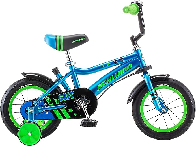 Schwinn Grit and Petunia Push Steer and Ride Kids Bike, For Boys & Girls Ages 2-4 Year Old, Rider Height 28-38 Inch,12-Inch Wheels, Training Wheels, Detachable Push Handle with Water Bottle & Holder