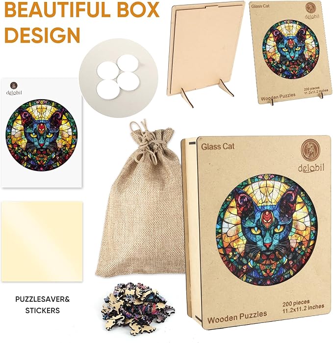 Wooden Puzzles for Adults, Glass Cat Jigsaw Puzzles 500 Pieces, 16.5x16.5in, Unique Shaped Cool Reptile Animal Wood Adult Puzzle, Best Gifts for Adults and Kids Family Game