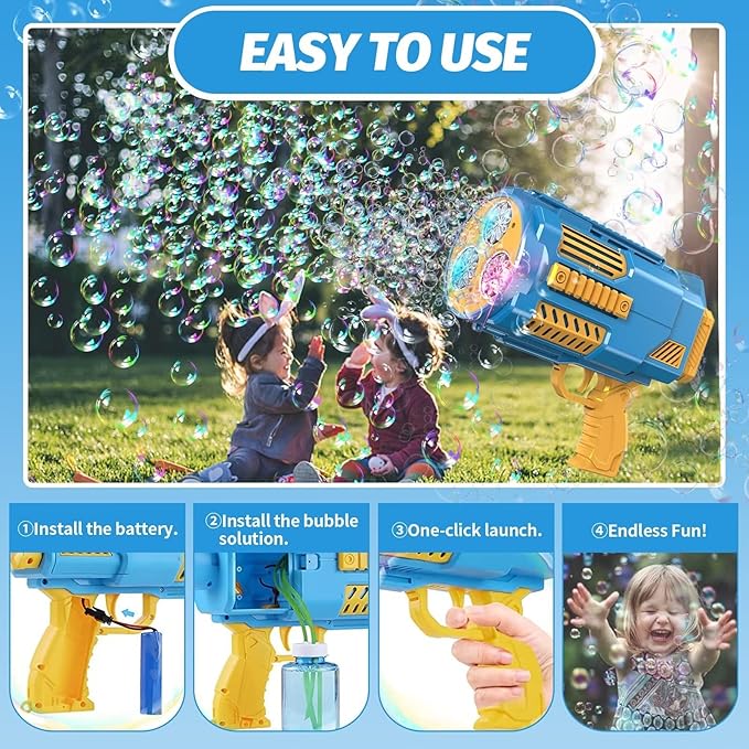 Bubble Machine Automatic Bubble Gun, Summer Beach Bubbles Blower Outdoor Kids Toys for Boy Girl Age 3 4 5 6 7 8 9 10 11 12 Year Old, Birthday Wedding Party Favors Gifts (No Dip)