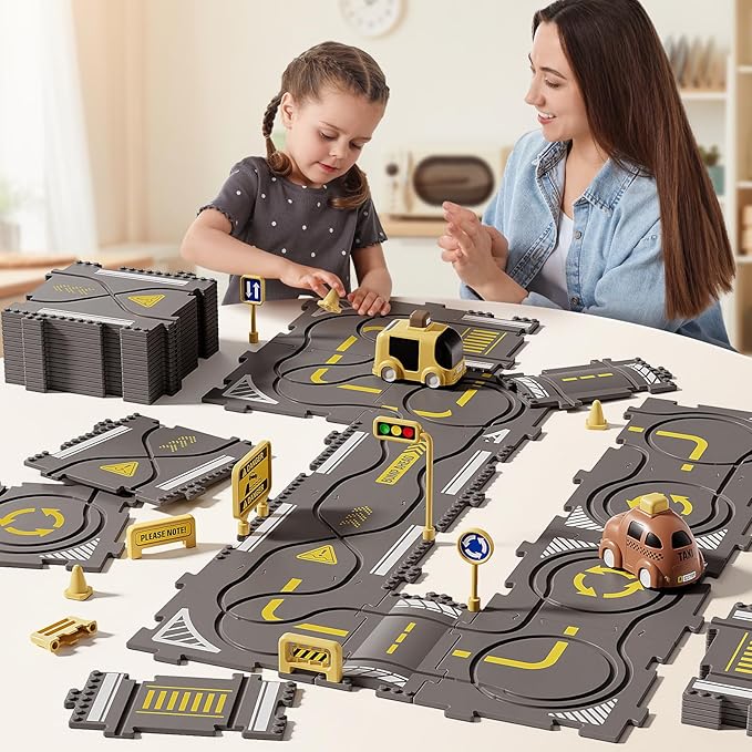 Large Puzzle Race Car Track Set for Toddlers Kids, Puzzle Tracks Car Play Set, Race Tracks Toys for Toddler Boys 3 4 5 6 Year Old Car Track Toys Birthday Gifts for Boys Age 3-5 4-6