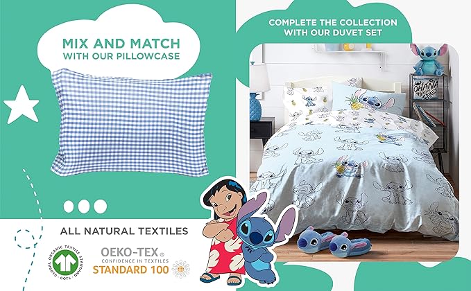 Saturday Park Disney Lilo & Stitch Watercolor Vibes Full Sheet Set - 4 Piece 100% Organic Cotton Sheets - GOTS & Oeko-TEX Certified (Disney Official)