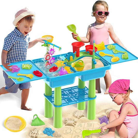 deAO Water Table for Toddlers 3-5, Kids Play Water 2 in 1 Sand and Water Table with 2 Fishing Pool Toys, Summer Outdoor Pool Backyard Toys,Birthday Party Gifts for Boys Girls(Blue)
