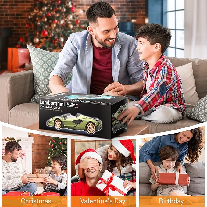 MIEBELY Lamborghini Remote Control Car, 1:12 Scale Lambo Rc Cars 7.4V 900mAh Officially Licensed 12Km/h Fast Toy Car with Led Light 2.4Ghz Model Car for Adults Boys Girls Birthday Ideas Gift - Green
