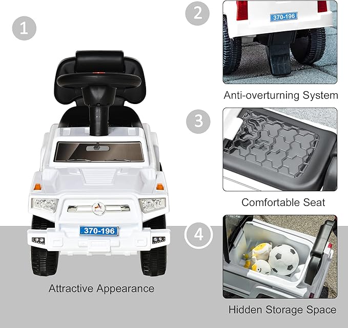 Aosom Kids Ride on Push Car, SUV Style Sliding Walking Car for Toddle with Horn, Music, Working Lights, Hidden Storage and Anti-Dumping System, White
