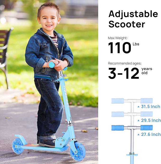 TENBOOM Scooter Toys for Kids Ages 6-12/3-5, Christmas Birthday Gifts for Girls Boys, Easy Folding Kids Scooter with 3 Levels Adjustable Handlebar