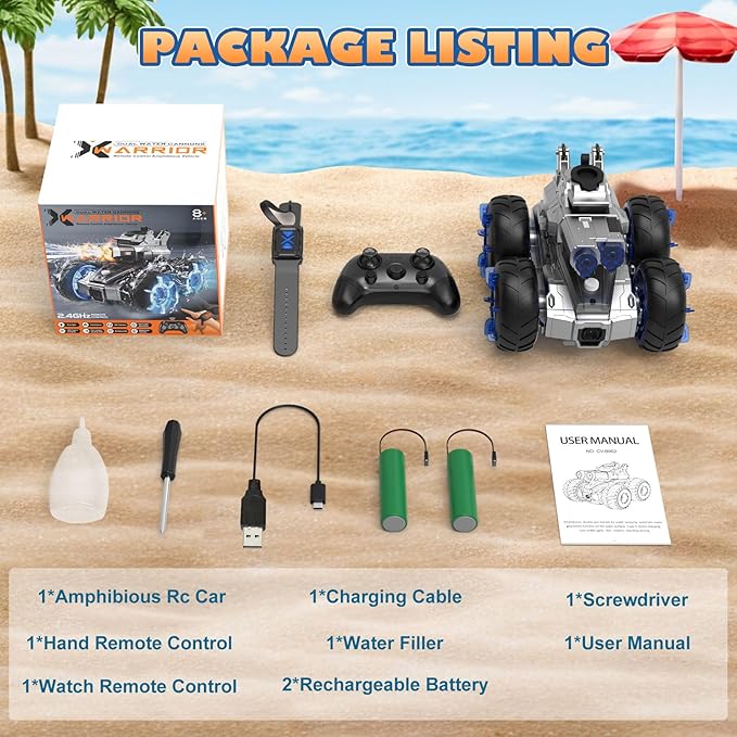 Amphibious Remote Control Car with Water Gun,Waterproof Monster Truck Toys,Rc Boat Summer Water Swimming Pool Toy,Gesture Sensing RC Stunt Cars,Birthday Gifts for Boys Girls Teens 8 9 10 11 12 13+ yrs