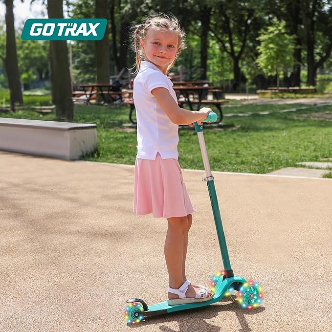 Gotrax KS1 Kids Kick Scooter, LED Lighted Wheels and 3 Adjustable Height Handlebars, Lean-to-Steer & Widen Anti-Slip Deck, 3 Wheel Scooter for Boys & Girls Ages 2-8 and up to 100 Lbs