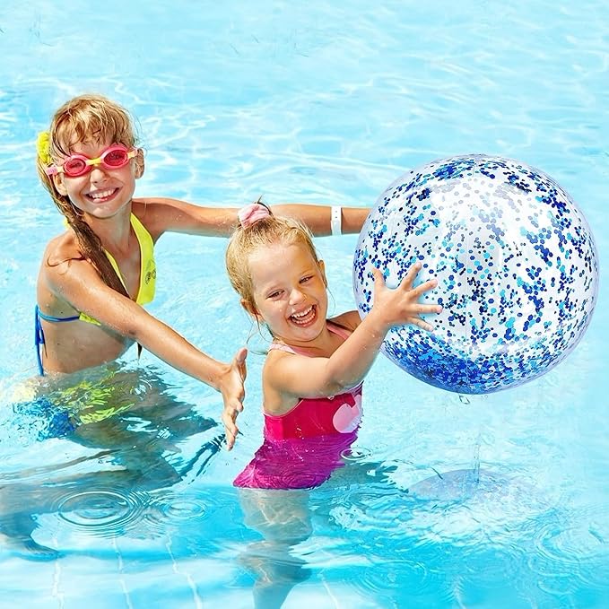 12 Pack Inflatable Beach Balls Bulk 16" Glitters Pool Toys Balls for Pool, Beach, Summer Pool Party - Swimming Pool Game Water Beach Toys Kid Party Favor Decorations Summer Blow Up Beach Ball