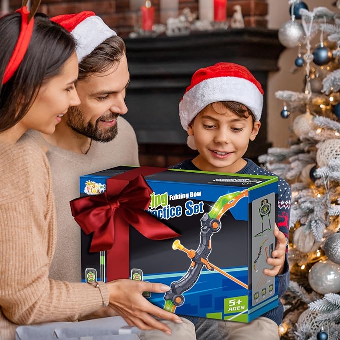 SpringFlower Bow and Arrow Toys for Kids, Archery Set Includes Super Bow with LED Lights, 10 Suction Cups Arrows,Archery Set with Standing Target and 3 Target Cans for Boys and Girls