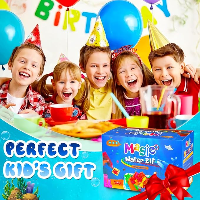 MOMJOY Magic Water Elf Toy Kit - Aqua Fairy Water Gel Kit for Kids with 16 Magic Gel Colors and 20 Shape Molds for Water Pets - DIY Squishy Toys - Perfect Birthday Gifts for Girls and Boys Ages 3+