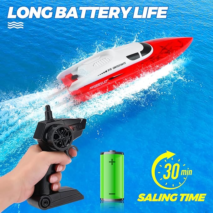 RC Boat for Adults Kids Remote Control Boat for Boys 2.4GHz High Speed Boat for Pools and Lakes, Rechargeable Boat Batteries, Summer Outdoor Water Play Toys Birthday Gift for Boys Girls-Red