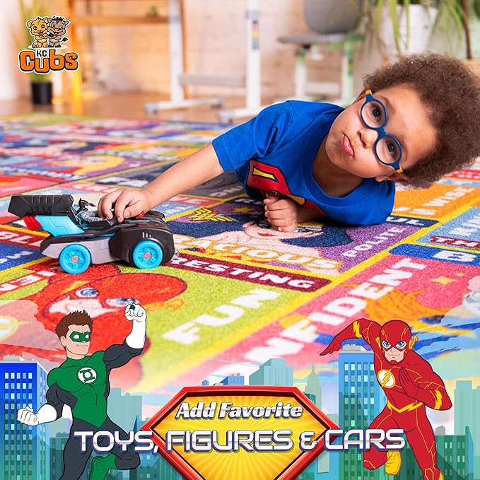 KC Cubs | DC Super Hero ABC Alphabet Traits & Emotions Educational Learning & Game Area Rug Carpet for Kids and Children Bedrooms and Playroom