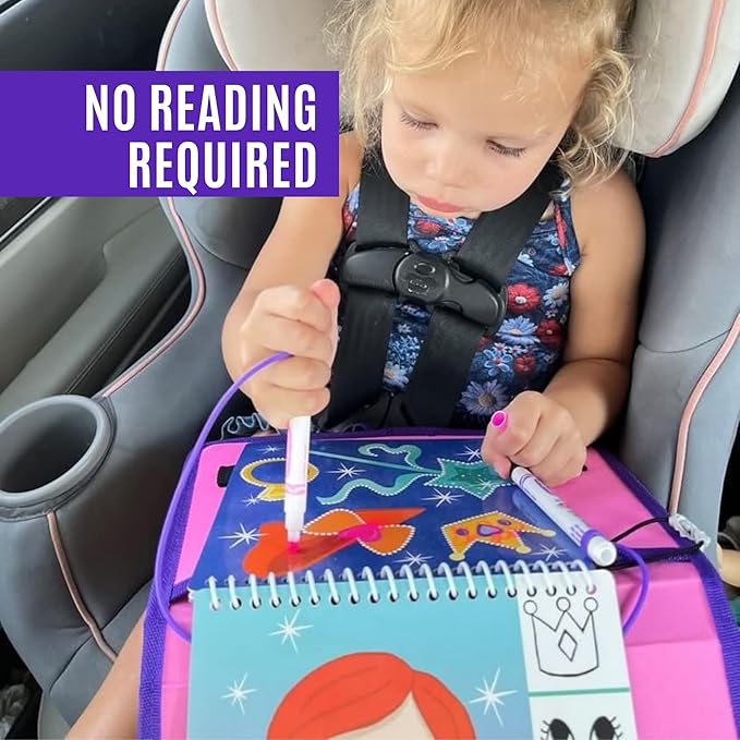 Kids Travel Educational Activity Book with Washable Markers - Car and Airplane Activities, Learning Toys for Toddlers- Search and Find, Reusable Stickers for Ages 4, 5, 6 (Princess)